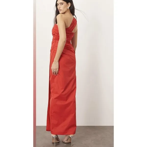 Arrange ASOS NWT One Shoulder Maxi Gown Dress Size 4 US Red Ruched Slit Formal - Image 2