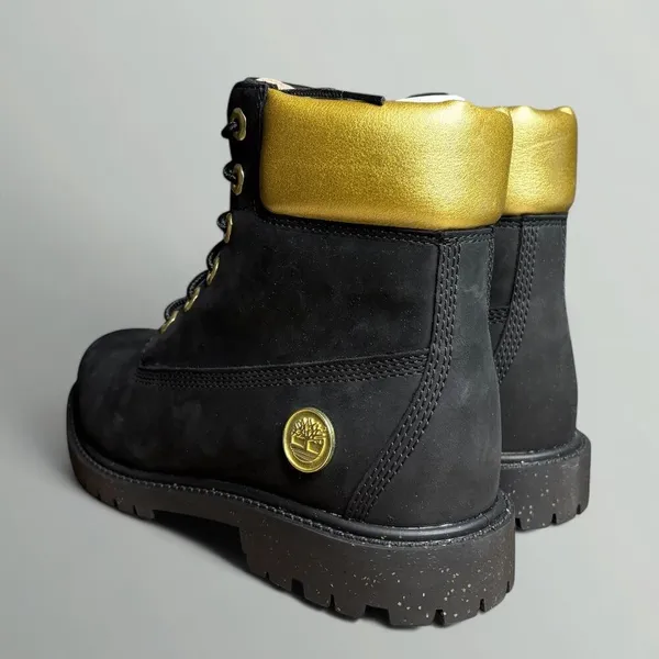 Timberland 6” Heritage Waterproof Nubuck Cupsole Boots in Black/Gold - Image 4