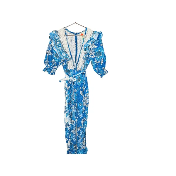 FARM RIO Blue Floral Pattern Full of Flowers Tapered Fit Jumpsuit Size XS - Image 4