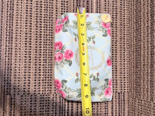 Estée Lauder Floral Cosmetic Pouch in Light Blue and Pink Rose Print - Image 9