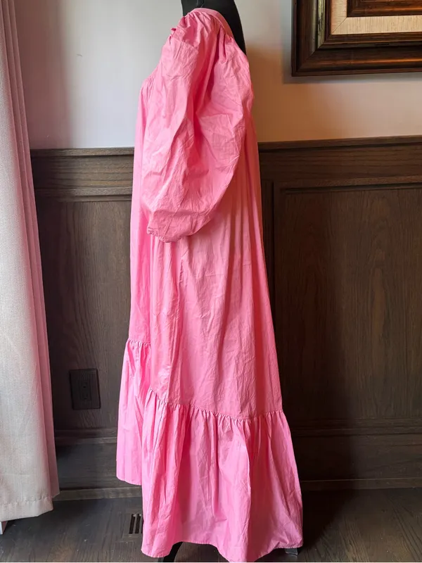 H&M Pink Puff-Sleeve High-Low Maxi Dress large - Image 7