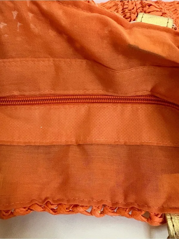 NWT Woven Orange Raffia Tote with Braided Gold Handles - Image 3