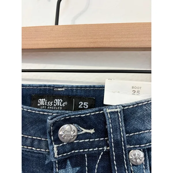 NEW Miss Me Bootcut Jeans Size 25 High Rise Boot Western Star Denim Boho Y2K - Image 3