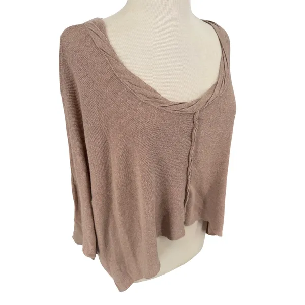 Free People Sweater Womens XS Taupe Tan Relaxed Boho Cotton Wool - Image 2