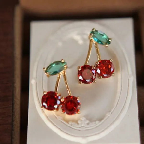 Cherry Gemstone Earrings Gold - Image 3