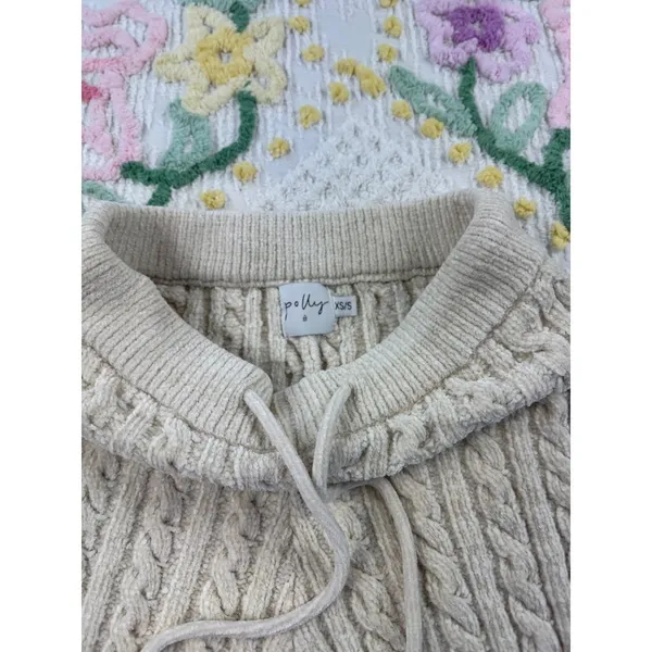 Polly Cable Knit Pants XS/S Beige Drawstring Cozy‎ Lounge Casual Knitwear - Image 3