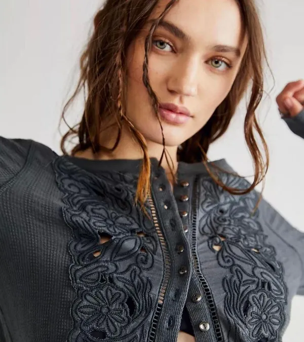Free People NEW WITH TAGS Sidelines Embroidered Top - Image 2