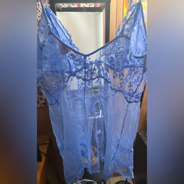 Victoria's Secret Vintage Y2K Sheer Blue Fly-Away Babydoll Lingerie Size Small - Image 4