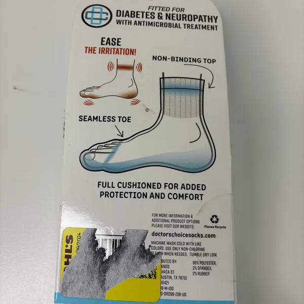 Doctor's Choice 2 Pack Diabetes & Neuropothy Womens Sock White Ankle NWT Sz 6-10 - Image 5