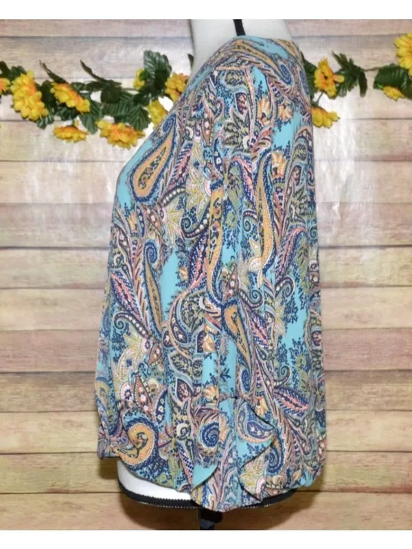 Veronica M. Ladies Paisley Faux Wrap V-Neck Blouse Top Size L Boho Colorful - Image 5