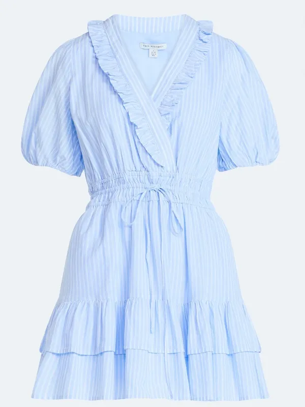 Free Assembly blue & white Tiered Ruffle Mini Dress with Short Puff Sleeves NWT - Image 5