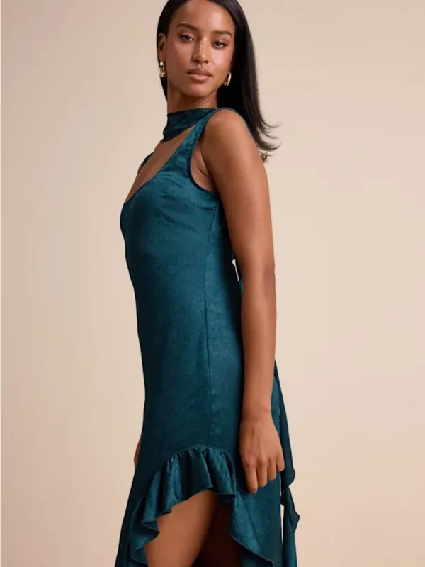 Lulu's Teal Ruffle-Trim Maxi Dress with Long Scarf Tie - Image 2