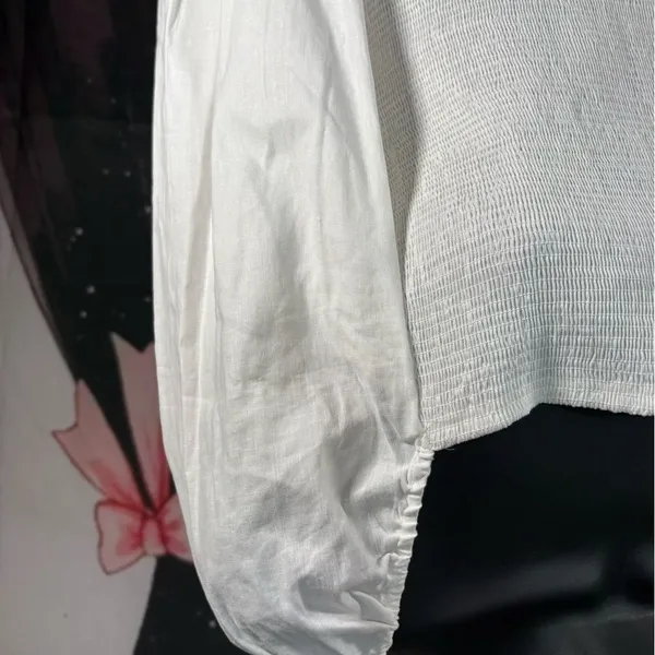 Gianni Bini White Smocked Square Neck Peasant Top - Image 5