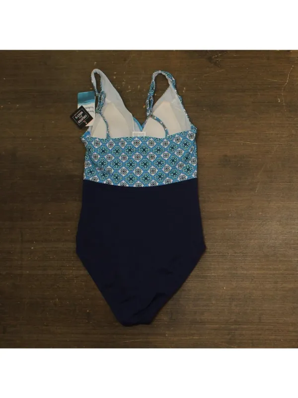 NWT Swim Solutions Tummy-Control One-Piece Swimsuit Tile Together Blue 8 - Image 3