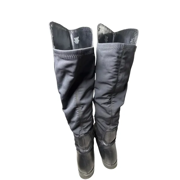 Anne Klein Black Leather Over The Knee Boots Mixed Media Flat Riding Boot 6.5 - Image 6