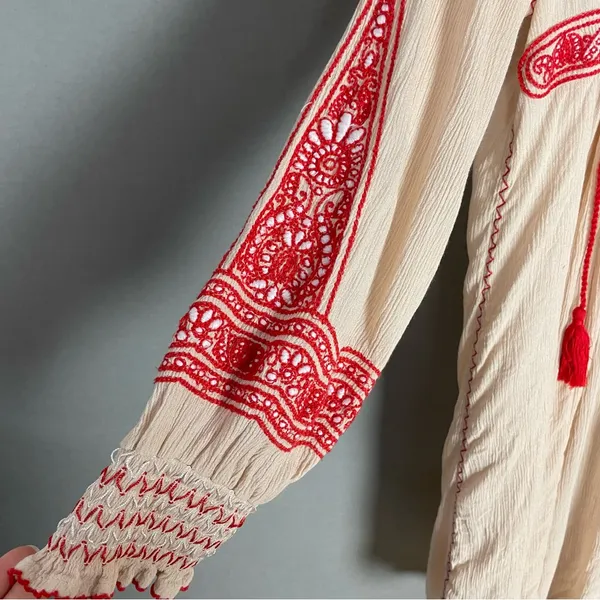 Free People‎ Wind Willow Embroidered Tunic Shift Mini Dress Size Small Tassels - Image 13