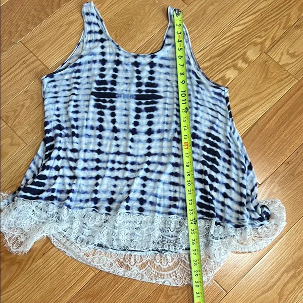 Tie dye Blue and White Relaxed Fit Tank Top with Asymmetrical lace Hem - Image 6