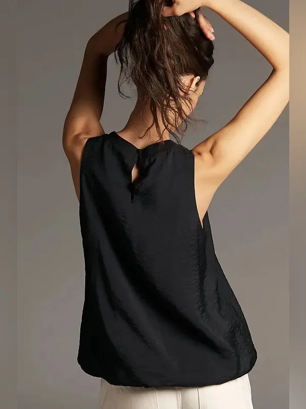 NWT By Anthropologie Shimmer Bubble Hem Top Black Medium - Image 3