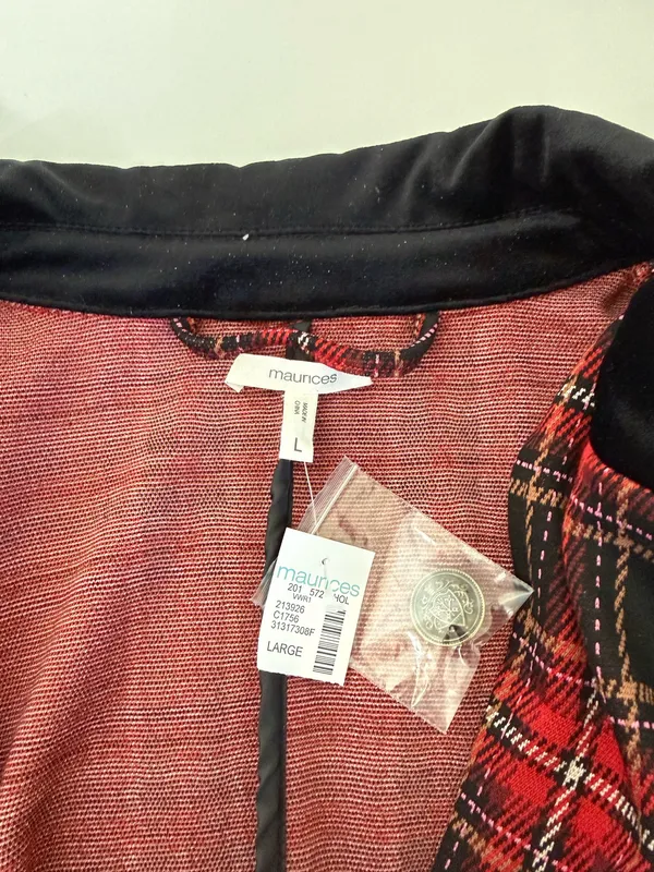 Maurices Tartan Plaid Cropped Blazer Red Black Velvet Collar NWT - Image 9
