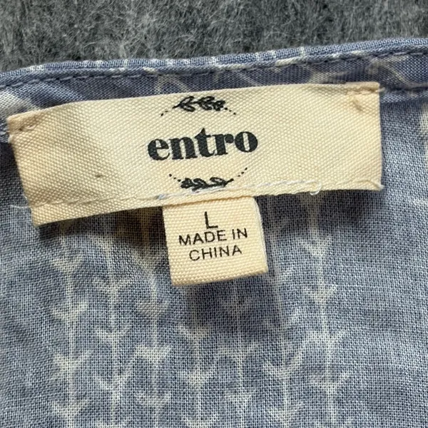 Entro Blue Embroidered Floral Tie‎ Front Flutter Sleeve Boho Blouse Large T11432 - Image 3