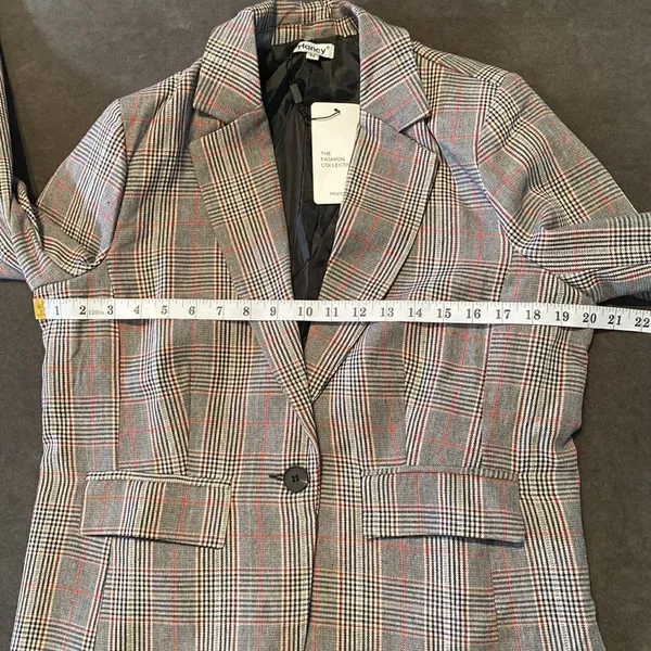 Women’s Oversized Casual Notched Lapel Jacket One Button Plaid Size M NWT - Image 8