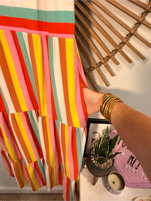J. Crew Rainbow Striped Tiered Maxi Dress Colorful Summer Beach Sundress Vacay - Image 7
