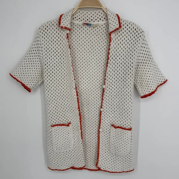 Free People Cabana Fauxchet Cardigan Top XS Ivory Boho Crochet Beach Coverup - Image 4