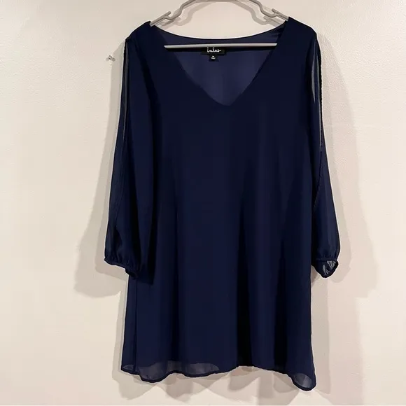 Lulus Shifting Dears Navy Blue Long‎ Sleeve Dress MEDIUM - Image 5