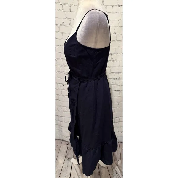 GAP Linen Navy Blue Ruffle Wrap Cami Cotton/Linen Dress navy blue Size Small - Image 4