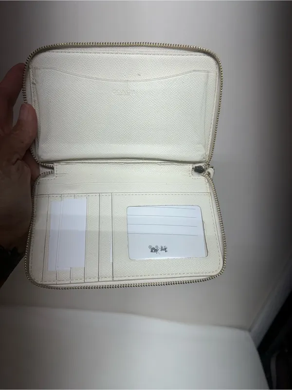 Coach Beige Signature Canvas Zip Wristlet with Leather Trim - Image 7