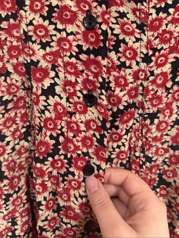Free People Lace Up Mini Black Combo Dress Buttoned Front Ditsy Floral Print S - Image 10