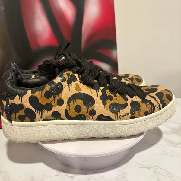 Coach High Line Wild Beast Leopard Print Pebble Leather Low Top Sneakers Sz 8.5 - Image 4