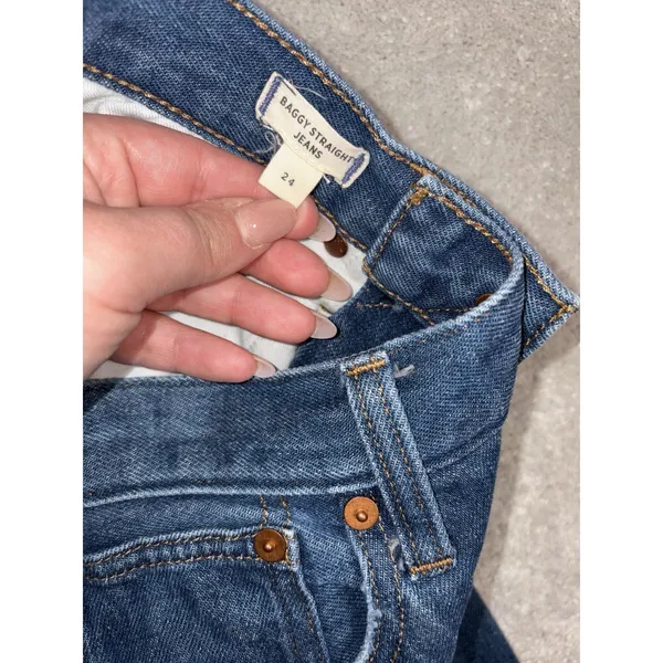 Madewell Blue Jeans Baggy Straight Leg 24 High Rise‎ Denim Pants Cotton Hemp - Image 4