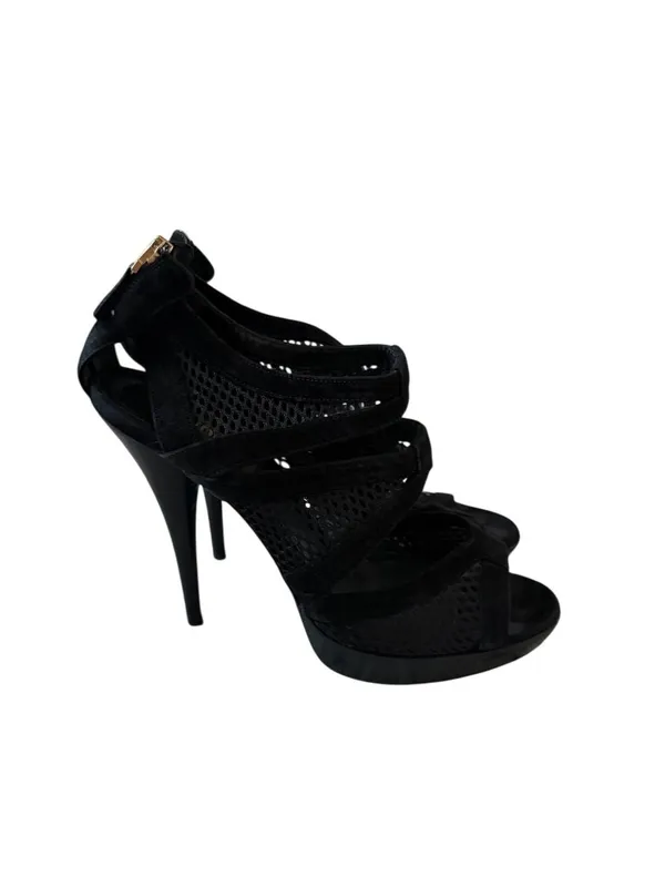 FENDI Black Suede Platform Mesh Heels Size 39 / US 9 - Image 5