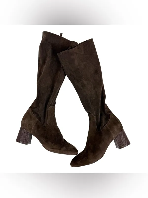 NYDJ Taluha Brown Faux Stretch Suede Knee High Block Heel Boots Size 9‎ - Image 2