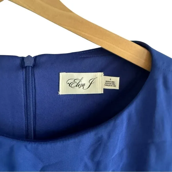 Eliza J‎ Chiffon Cape Draped Sleeveless Blue 4 Sheath Evening Dress - Image 5