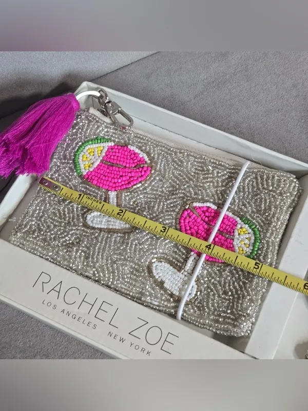Rachel Zoe Silver Viral Beaded Martini Coin Purse Card Case & Charm Gift Set - Image 4