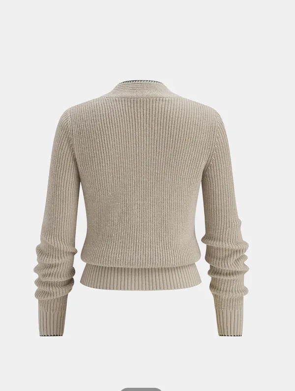Commence Tie Neck Contrast Trim Wool Blend Cardigan - Image 2