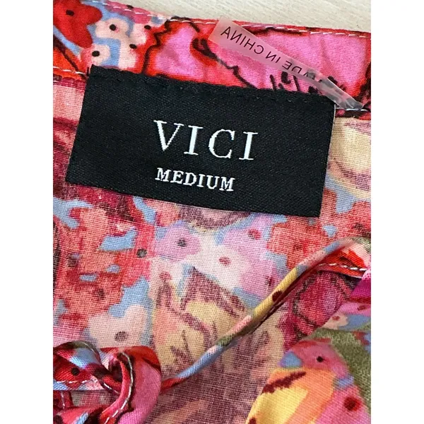 VICI Red Floral‎ Babydoll Top Medium 3/4 Balloon Sleeve Empire Waist Size M - Image 8