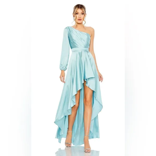 NWT Mac Duggal 49141 French Blue One Shoulder Flowy Gown Dress Size 6 - Image 3