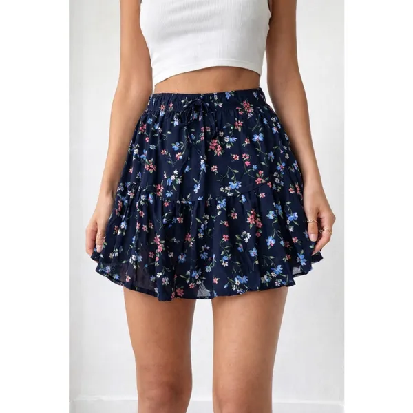 Francesca’s Navy Floral‎ Tiered Mini Skirt Size M NWT Boho - Image 5