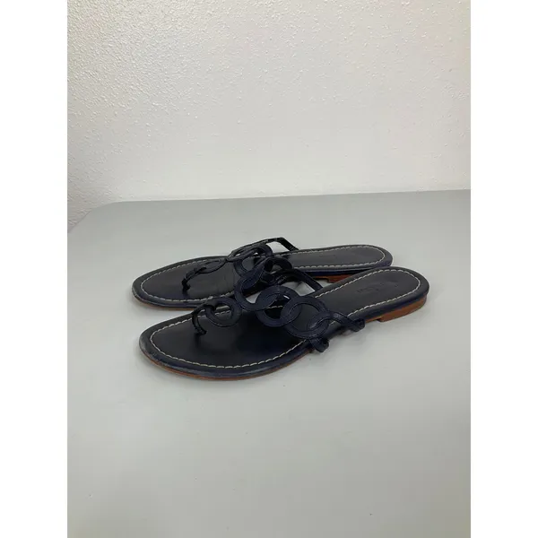Boden‎ Womens Navy Blue Leather Interlocking Circle Thong Flat Sandals Size 41 - Image 3