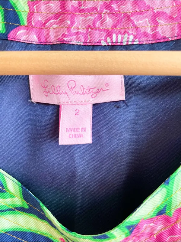 Vintage Lilly Pulitzer Silk Shift Dress Size 2 Pink Green Floral - Image 3