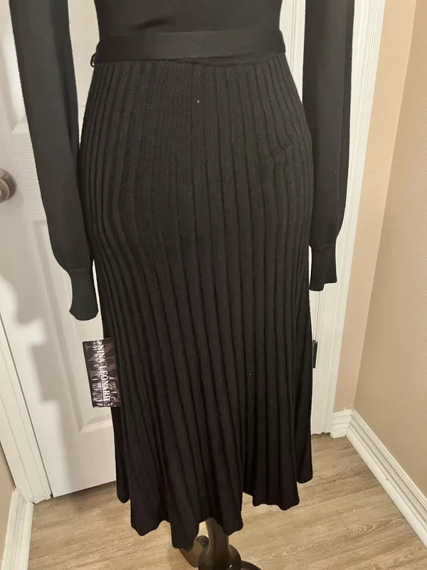 Nina Leonard Black fall pleated evening sweater dress - Image 7