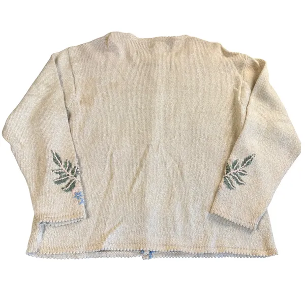 Jantzen Cardigan Women Large Hand Embroidered Fall Florals Cotton Ramie Vintage - Image 8