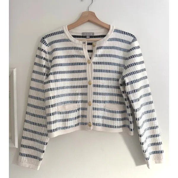 J. CREW Emilie Sweater Lady Jacket In Sequin Stripe Size Medium - Image 3