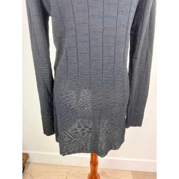 Raey Black Organic Cotton Textured Pointelle Crochet Knit Sweater‎ Dress Italy - Image 9
