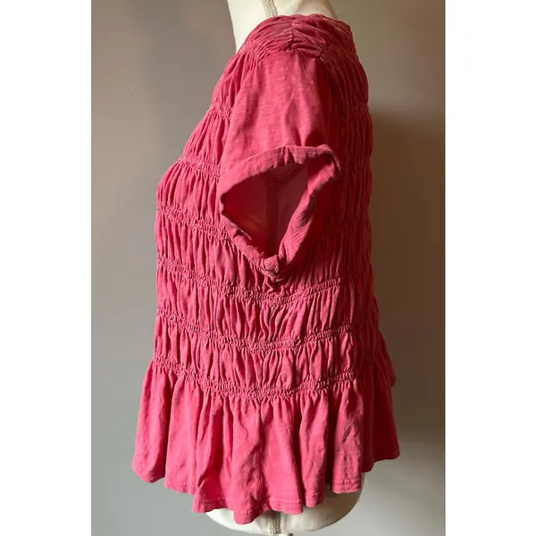 Pilcro Pink Cinched Gathered T-Shirt Blouse Top Bright Size Large - Image 4