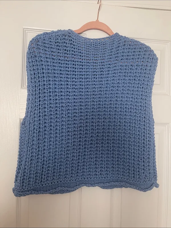 Zara Light Blue Chunky Knit Button Vest with Gold Buttons - Image 2