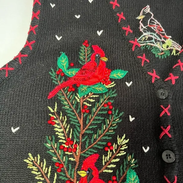 Vintage 90s Christmas Cardinal Sweater‎ Vest Wonen Sz XLarge - Image 2